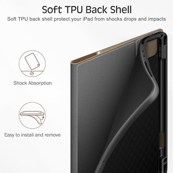 KingBlanc Case for iPad Pro 11 inch (M4) 2024 with Pencil Holder, Vegan Leather Smart Stand Cover, Auto Sleep Wake, Support Pencil Pro/(USB-C), Angles for Viewing/Writing, Durable Protection, Beige