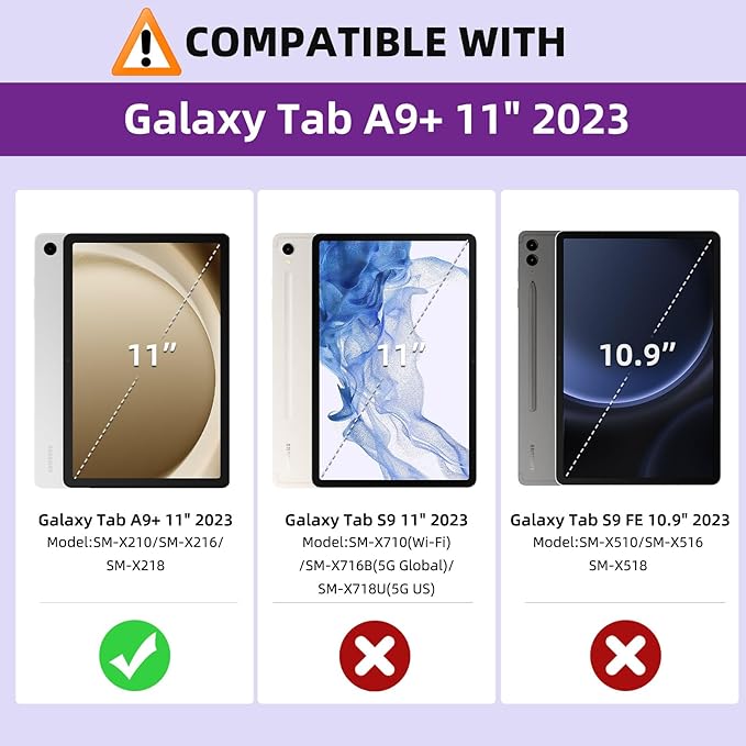 MoKo Case for Samsung Galaxy Tab A9 Plus 11" 2023 (SM-X210/SM-X216/SM-X218), PU Leather Multi-Angle Viewing Folding Stand Cover Case with Hand Strap, Front Pocket, Auto Wake/Sleep, Purple Violet