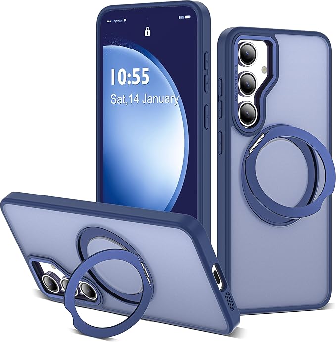 for Samsung Galaxy S23 FE Case with 360° Rotatable Magnetic Ring Stand Compatible with Mag-Safe Military Protection Shockproof Matte Translucent Phone Cases for S23 FE,Blue