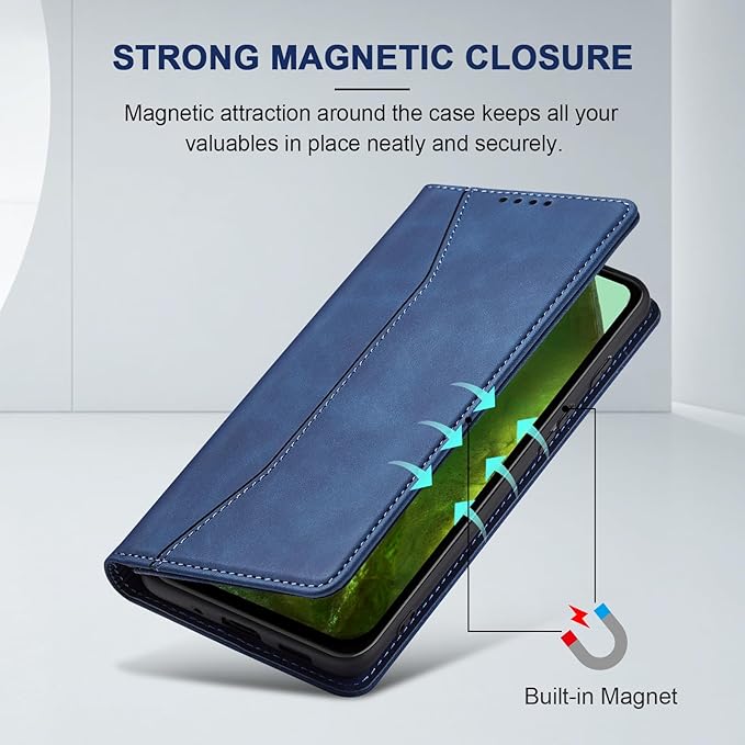 Jasonyu Flip Wallet Case for Google Pixel 8A,Leather Magnetic Folio Cover with Card Holder,Kickstand - TPU Shockproof Durable Protective Phone Case,Blue