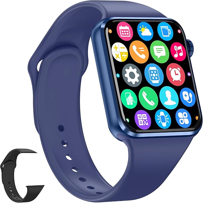 Smart Watch for Men Women Compatible Android iOS iPhone, 2.09" Touch Screen Fitness Tracker Smartwatch with Call/SMS/Sleep Monitor/Pedometer Two Sport Bands (Blue)