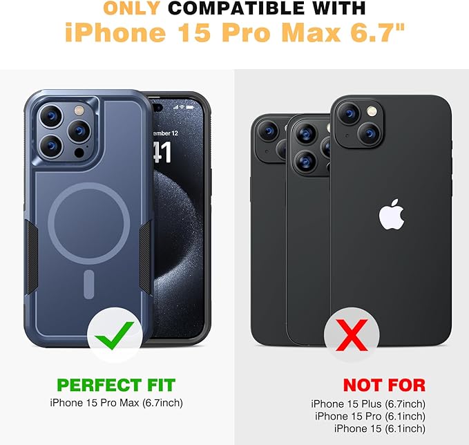 Diaclara Magnetic for iPhone 15 Pro Max Case, [with Privacy Screen Protector] [Anti Spy] [Military Grade Drop Protection] Heavy Duty Full-Body Shockproof Phone Case, Dark Blue