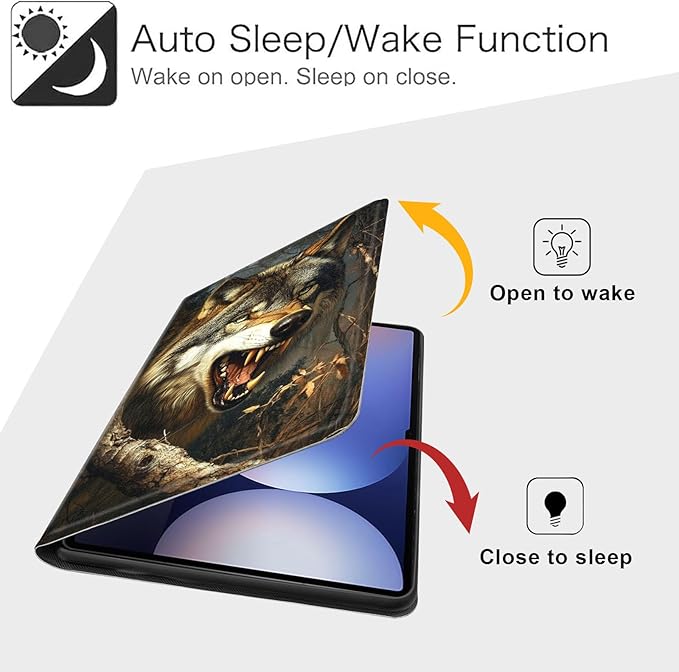 Case for Samsung Galaxy Tab S10 Plus/ S9 FE Plus/ S9 Plus 5G Tablet 12.4'', Slim PU Leather Stand Cover with Auto Wake/Sleep, Multi-Angle Viewing & Shockproof, Fierce Wolf