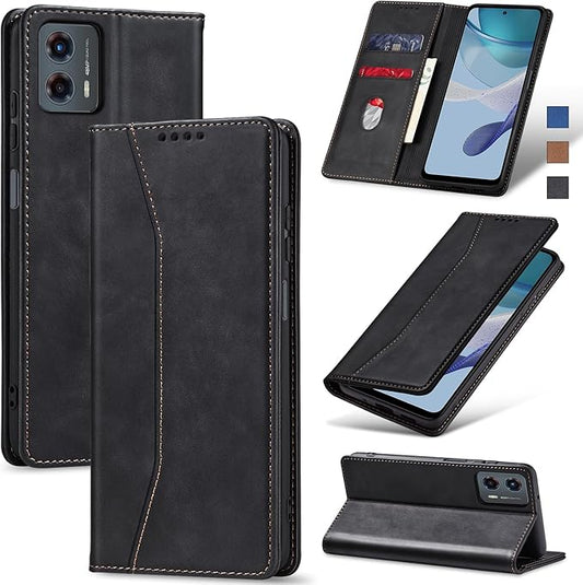 Jasonyu Flip Wallet Case for Moto G 5G (2023),Leather Magnetic Folio Cover with Card Holder,Kickstand - TPU Shockproof Durable Protective Phone Case,Black