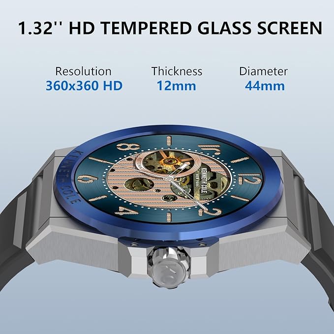 Bebinca Smart Watch for Men Compatible with iPhone Samsung Android Phone, 1.32'' HD Screen IP68 Waterproof Bluetooh Fitness Tracker Heart Rate/Sleep Monitor(Gunmetal-Blue)