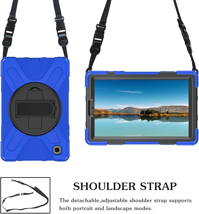 Case for Samsung Galaxy Tab A7 Lite 8.7 2021 (SM-T220/T225/T227),Portable Heavy Duty Dropproof Protective Cover Case with 360 Rotating Stand,Handle & Shoulder Strap,Stylus Pen (New Blue)