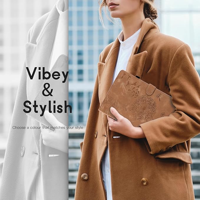 Dandelion Cover for Galaxy Tab A9 Plus Case (SM-X210/X216/X218, 11 Inch 5G), Artsy Design, Premium Faux Leather Made, Card Slots, Kickstand, Brown