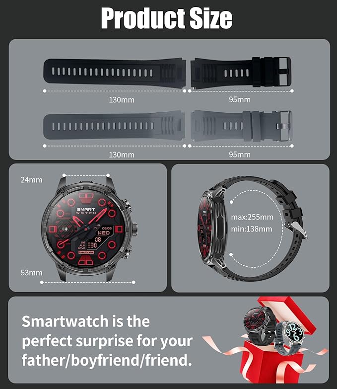 LIGE Military Smart Watch for Men with 80-Days Standby(710mAh)/Flashlight/50M Waterproof/1.85" HD Large Screen,100+ Sports Fitness Tracker Watch,Pedometer Mens Smart Watch for Android iPhone