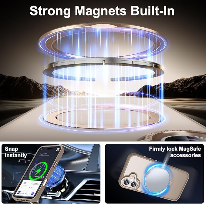 Magnetic for iPhone 16 Case with Ring Stand, [10 FT Drop Protection] [Velvety Touch] Slim Translucent Matte Back Shockproof Phone Case for iPhone 16 6.1'', Bronze