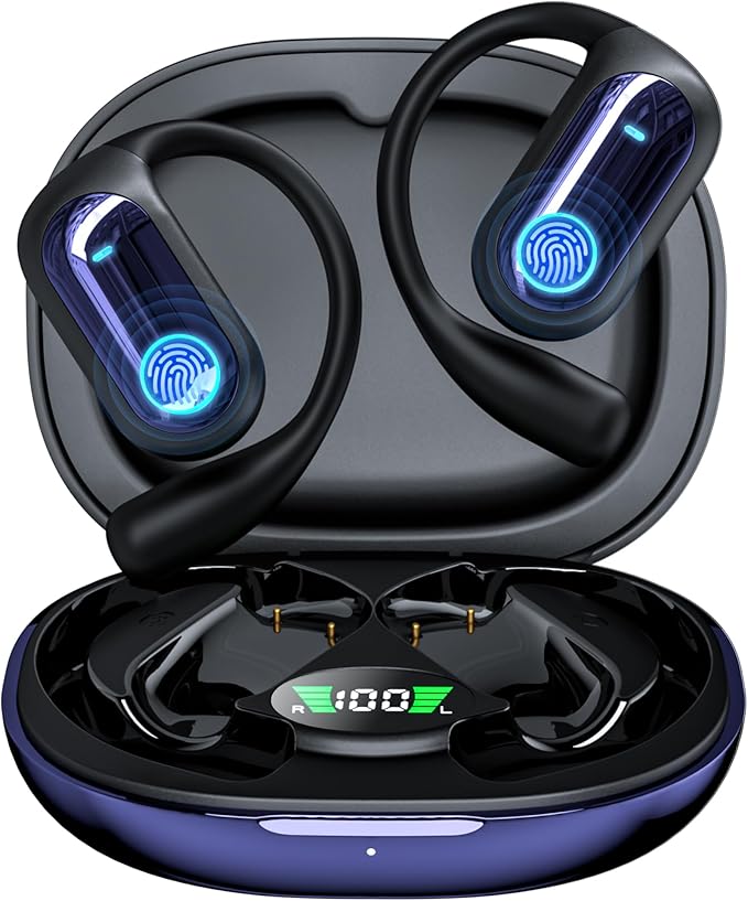 AI Smart Translation Earbuds Bluetooth 5.4-168 Languages Real-Time Translator Headphones with OWS LCD Touch Screen, 50H Playtime for iOS/Android - Fit for Travel, Business, Learning, Sapphire Blue