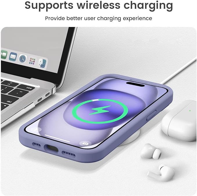 Vooii Compatible with iPhone 15 Case, Upgrade Defender Liquid Silicone, [Enhanced Camera Protection] [Soft Anti-Scratch Microfiber Lining] Shockproof Phone Case for iPhone 15 6.1 inch - Lavender Grey