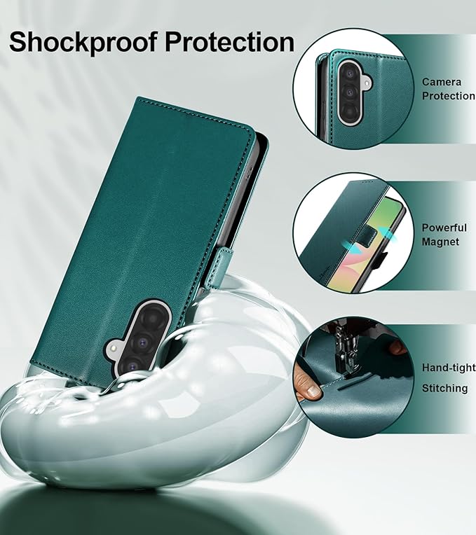 Wallet Flip Case for Samsung Galaxy A56 5G - [RFID Blocking] Luxury PU Leather Card Holder Magnetic Phone Cover with Kickstand,Shockproof Protective Case,Green