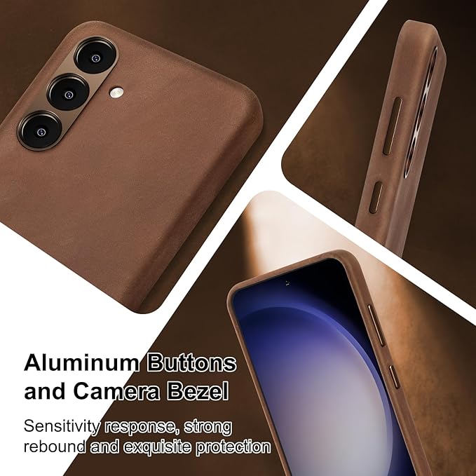 Belemay Leather Case for Samsung Galaxy S24 Compatible with Magsafe - Premium Crazy Horse Leather [Vintage Aesthetics] Unique Patina, Comfort Grip, Metal Buttons, Slim&Soft Cover (6.2") Retro Brown