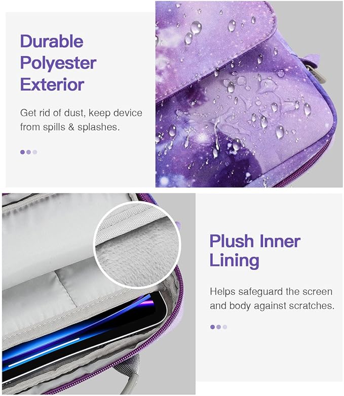MoKo 9-11 Inch Tablet Sleeve Bag Handle Carrying Case with Shoulder Strap Fits 11inch iPad Air M3, iPad A16 2025, iPadPro 11", iPad109/8/7th Gen 10.2, Air 5/4th 10.9, Tab S8/S9 11",Purple Starry