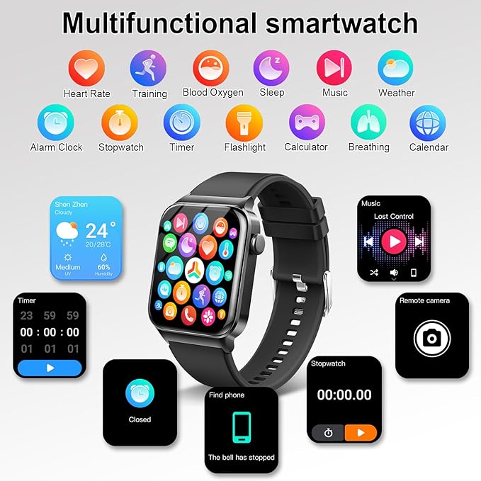 Smart Watch for Men Women, Fitness Tracker Heart Rate Monitor, 1.85" Touch HD Smartwatch for Android iOS IP68 Swimming Waterproof for 100+ Sport Modes, Sleep Tracking, Step Pedometer Calories Tracker