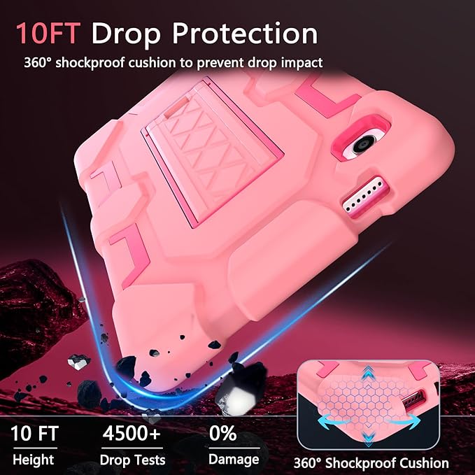 CCMAO Case for Samsung Galaxy Tab A9 Case 8.7 Inch 2023 Model (SM-X110/X115/X117), Heavy Duty Shockproof Hybrid Three Layer Protective Cover for Kids Boys Girls, Rose Gold+Rose