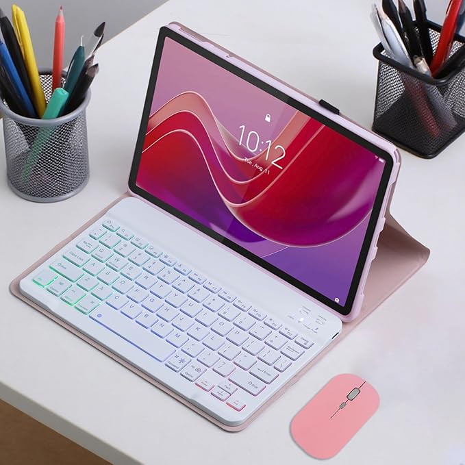 Keyboard Case for Lenovo Tab M11/Tab K11 LTE 2024 11 Inch TB330FU/TB330XU, Backlit Wireless Bluetooth Keyboard with Mouse, Slim Protective Cover & Multi-Angles Viewing Stand(Pink)