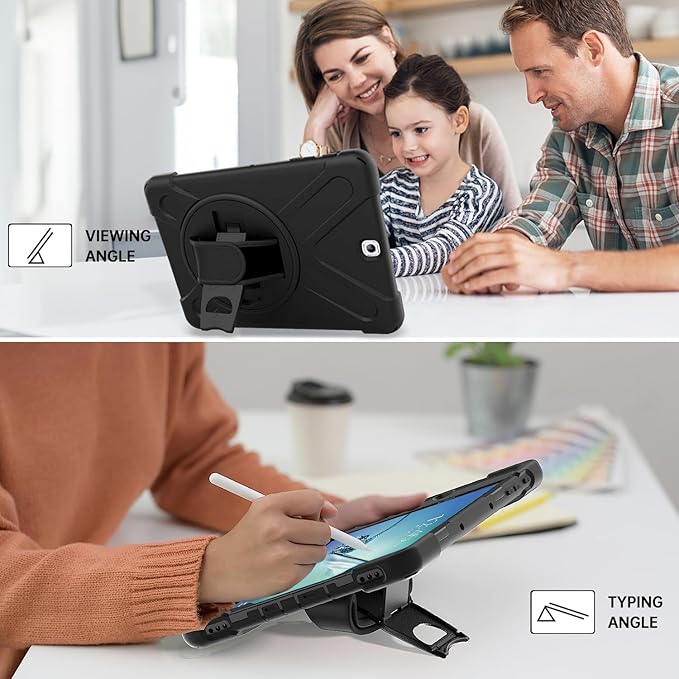 Galaxy Tab S2 9.7 Case - Dropproof Shockproof Heavy Duty Tablet Cover Rotatable Kickstand Handle Stand Hand Strap Shoulder Belt Carrying Case for Samsung SM-T810/T813/T815/T817/T818/T819 9.7" Black
