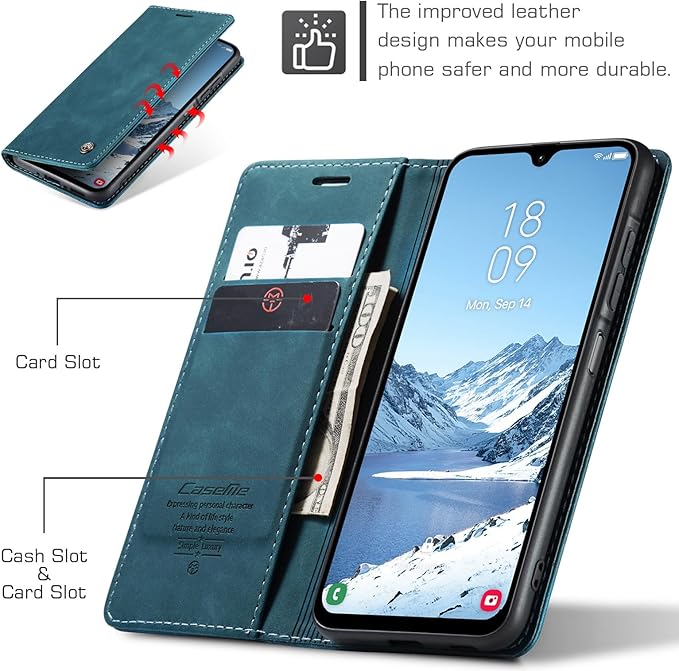 for Samsung Galaxy A26 Case, Flip Wallet Leather Case with Card Holder Magnetic Closure Shockproof Kickstand Protective Phone Cases Cover for Galaxy A26, Blue-Green