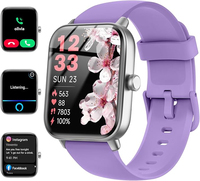 Smart Watches for Women/Men, Smart Watch for Android Phones and iPhone Compatible, Alexa Built-in, 1.8" Fitness Watches for Women, IP68 Waterproof/Bluetooth Call, Heart Rate/Sleep Monitor, Purple