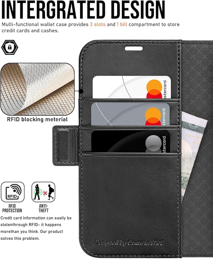 OCASE Compatible with iPhone 16 Wallet Case, PU Leather Flip Folio Case with Card Holders RFID Blocking Kickstand [Shockproof TPU Inner Shell] Phone Cover 6.1 Inch 2024, Retro Graphite