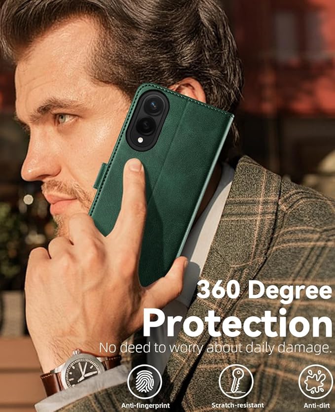 OCASE Compatible with Galaxy S25 Edge Wallet Case, PU Leather Flip Folio Case with Card Holders RFID Blocking Kickstand [Shockproof TPU Inner Shell] Protective Phone Cover 2025, Blackish Green