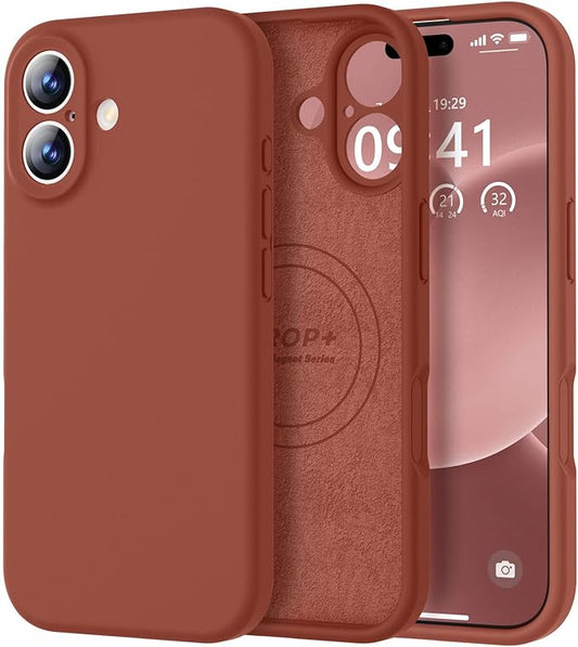 Vooii Magnetic Compatible with iPhone 17 Case (Compatible with Magsafe) (Upgraded Camera Protection) Liquid Silicone Shockproof Full Body Protective Phone Cover for Women Men, Caramel, 6.3"