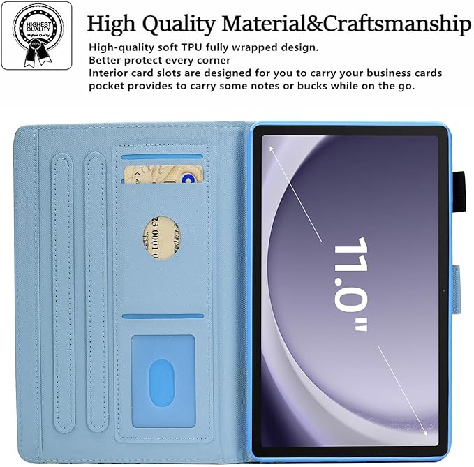 KEROM Case for Samsung Galaxy Tab A9+ Plus 11 Inch 2024 2023 (SM-X210/X216/X218), Slim PU Leather Stand Case Protective Cover for Galaxy Tab A9+/A9 Plus Tablet, Auto Wake/Sleep - Garden