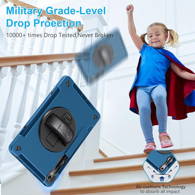 Case for Galaxy Tab S10 Lite &S10 FE S9 FE 10.9"/S9 11 Inch: TPU Cover for Samstng Tablet S10 FE/ 2025/ S9 FE & S9 2023 5G with Screen Protector- Stand- Handle-Shoulder Strap-S-Pen Holder-Blue