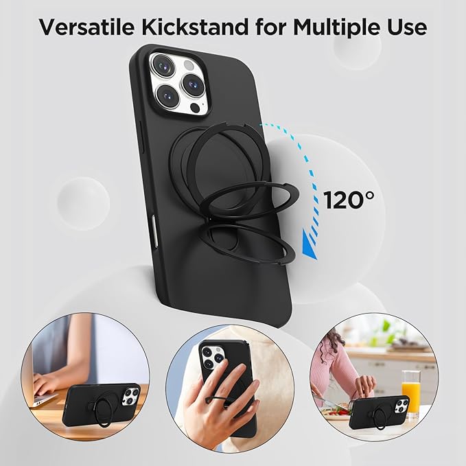 Magnetic Stand for iPhone16 Pro Max Case with Kickstand 【Lab-Certified Protection】【Not Yellowing】【Anti-Fingerprint】 Durable, Enhanced Grip, Slim，Black，iPhone 16 Pro Max 6.9"