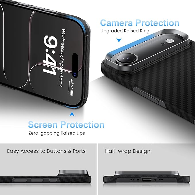 Aramid Fiber for iPhone Air Case Black/Grey(Twill), Compatible with MagSafe,Slim & Light, Case-Less Touch Feeling