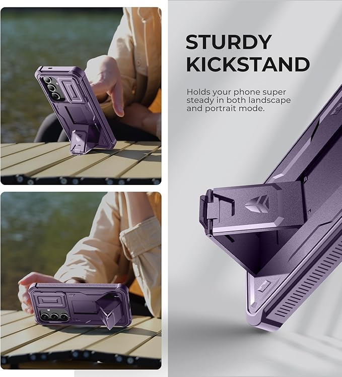 Dexnor for Samsung Galaxy S24 Case with Built-in Slide Camera Cover & Screen Protector & Kickstand, Heavy-Duty Shockproof Rugged Case Full-Body Bumper Protective Cover for Galaxy S24 (2024),Purple