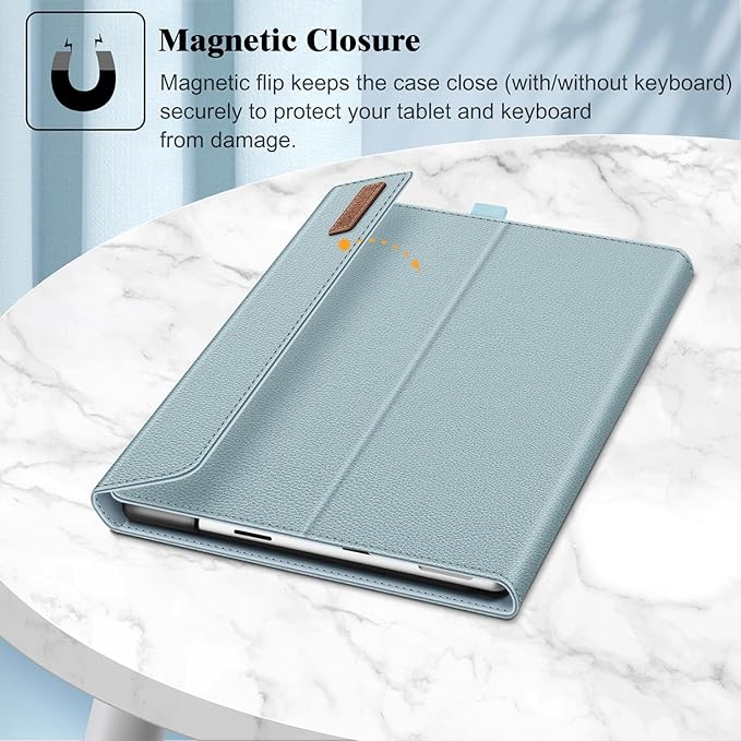 Fintie Case for 13 Inch Microsoft Surface Pro 11/10/9 - Multiple Angle Viewing Portfolio Business Cover with Pocket & Stylus Holder, Compatible with Type Cover Keyboard, Ice Blue
