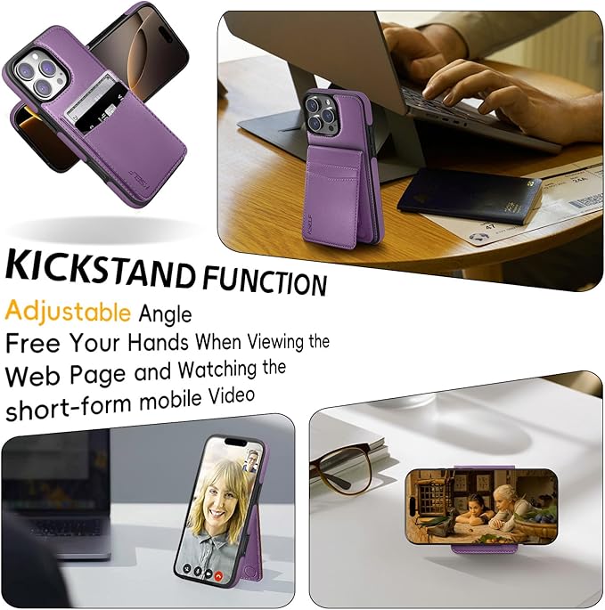 for iPhone 16 Pro Max Leather Wallet Case, Compatible with Magsafe, 2 in 1 Detachable Magnetic Card Holder, RFID Blocking Kickstand Credit Slots Flip Case for Men Women, Purple