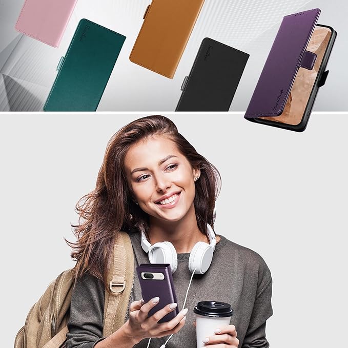 Wallet Flip Case for Google Pixel 8A - [RFID Blocking] Luxury PU Leather Card Holder Magnetic Phone Cover with Kickstand,Shockproof Protective Case,Purple