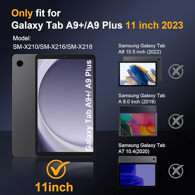 Case for Samsung Galaxy Tab A9+/A9 Plus 11 Inch 2023(SM-X210/X216/X218), Ubearkk Full-Body Drop Protection Case with Screen Protector, 360° Rotating Stand and Hand/Shoulder Strap, Navy Blue