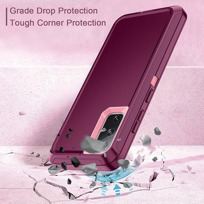 for Samsung Galaxy S20 FE 5G Case Heavy Duty Protective Shockproof Dropproof 3-Layer Full Body Protection [Without Screen Protector] Tough Rugged Case for Galaxy S20 FE,Purple/Pink