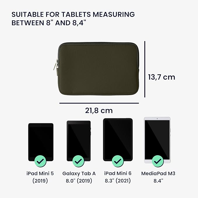 kwmobile Neoprene Pouch Compatible with 8"-8,4" Tablet - Universal Sleeve Case Cover with Zipper for Tablet - Dark Green