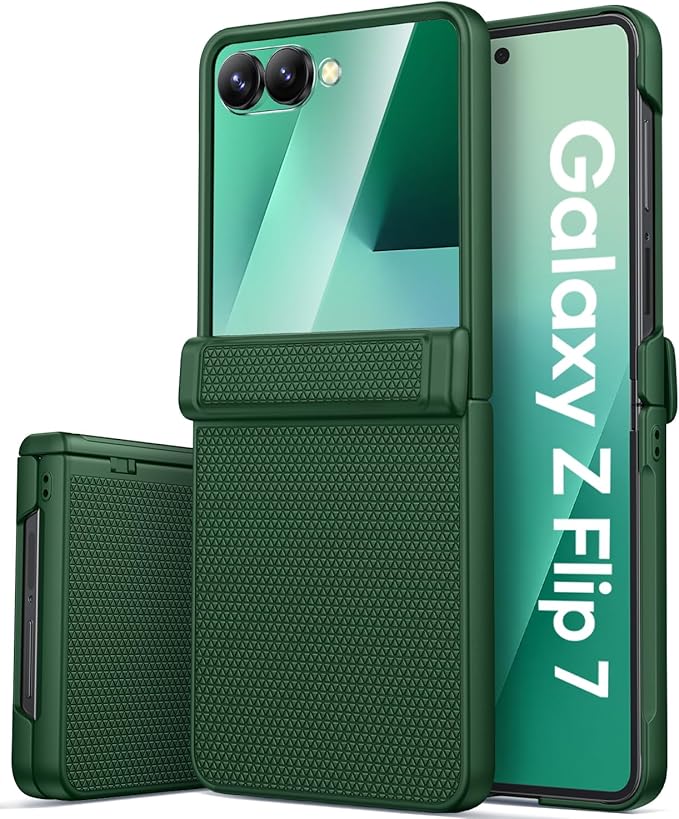 Vihibii for Samsung Galaxy Z Flip 7 Case with Rugged Hinge Protection & Outer Screen Protector, Compatible with Wireless Charging, Non-Slip Shockproof Slim Phone Cover for Galaxy Z Flip 7 2025, Green