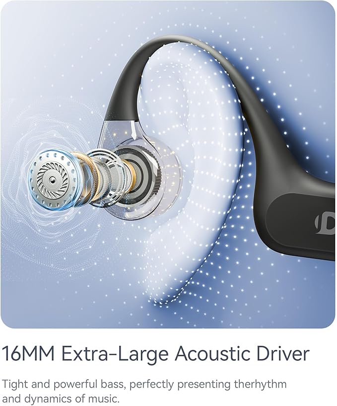 Open Ear Sport Headphones, Soft Silicone Wireless Bone Conduction Earphones, Powerful Bass, 10H Lasting, Multipoint Capable, Quick Charge, Built-in 32GB MP3