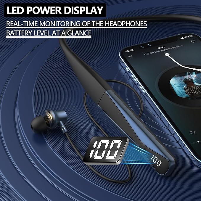 Around The Neck Headphones, V6.0 LED Power Display, 35 Hours Playtime, Neck in-Ear Headphones, Neck Wrap Earbuds with Ai Language Voice Control for Phone Music Sports Gym.(A18)