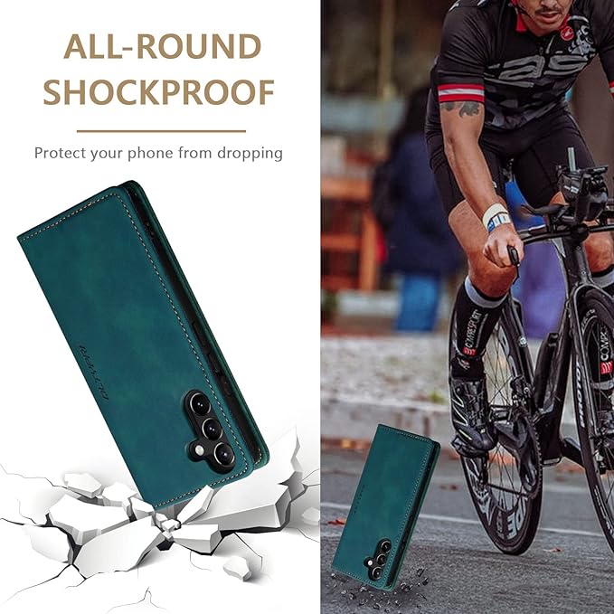 QLTYPRI Wallet Case for Samsung Galaxy S24, Vintage Folio PU Leather Purse Case with Card Slots Magnetic Closure Kickstand Flip Crashproof Phone Cover for Samsumg Galaxy S24 - Dark Green