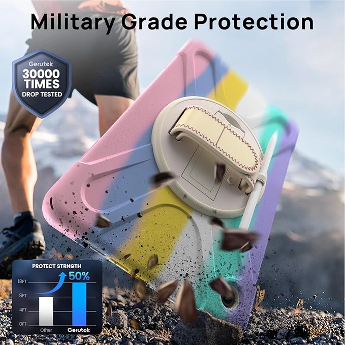 Gerutek Case for Samsung Galaxy Tab A9+/ A9 Plus Case 11" 2023, Full-Body Drop Protection Shockproof Cover with Screen Protector, 360° Rotating Stand, Hand/Shoulder Strap, Pencil Holder, Dazzling Pink