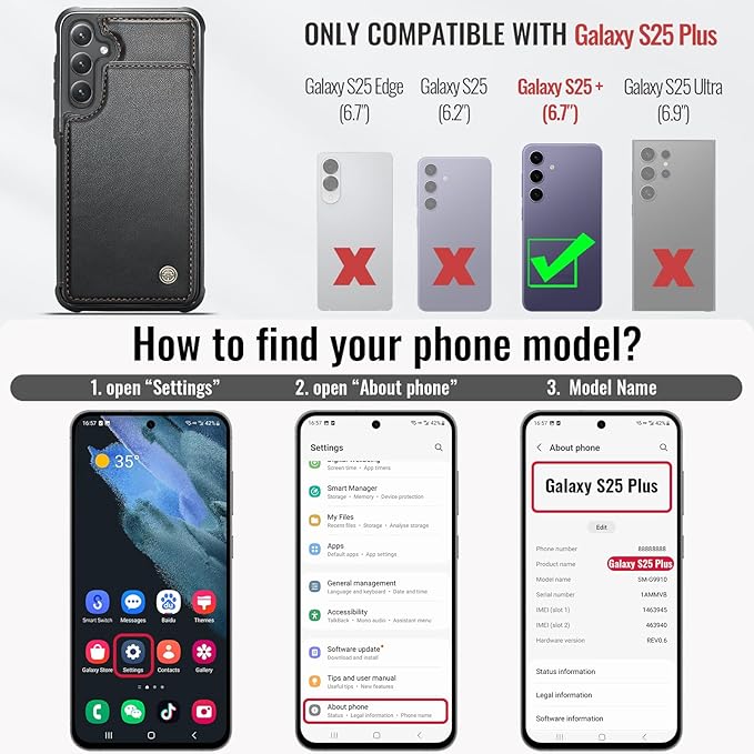 Vinich for Samsung Galaxy S25 Plus Wallet Case with Card Holder, RFID Blocking Credit Slots Kickstand Shockproof Phone Cover for Women Men, Black