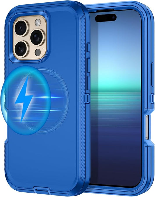 for iPhone 16 Pro Max Case [Compatible with MagSafe] Shockproof 3-Layer Full Body Protection [Without Screen Protector] Rugged Heavy Duty Cover Case for Apple iPhone 16 Pro Max 6.9",Sea Blue