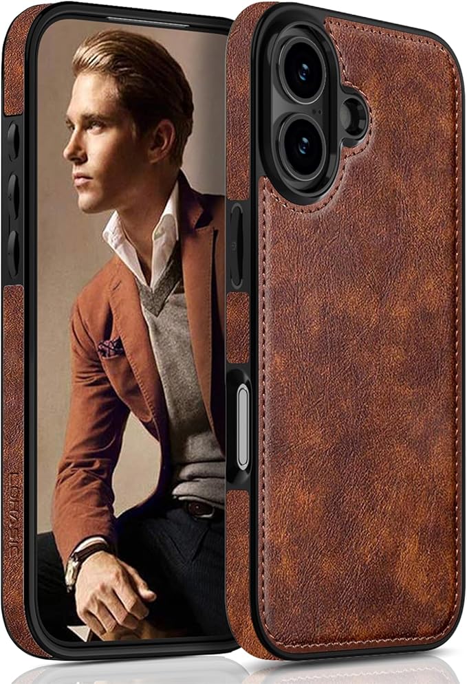 LOHASIC for iPhone 17 Case, Vintage Leather Thin Slim Luxury PU Soft Flexible Bumper Non-Slip Grip Protective Cover Men Women Phone Case for iPhone 17 6.3" 2025 - Retro Brown