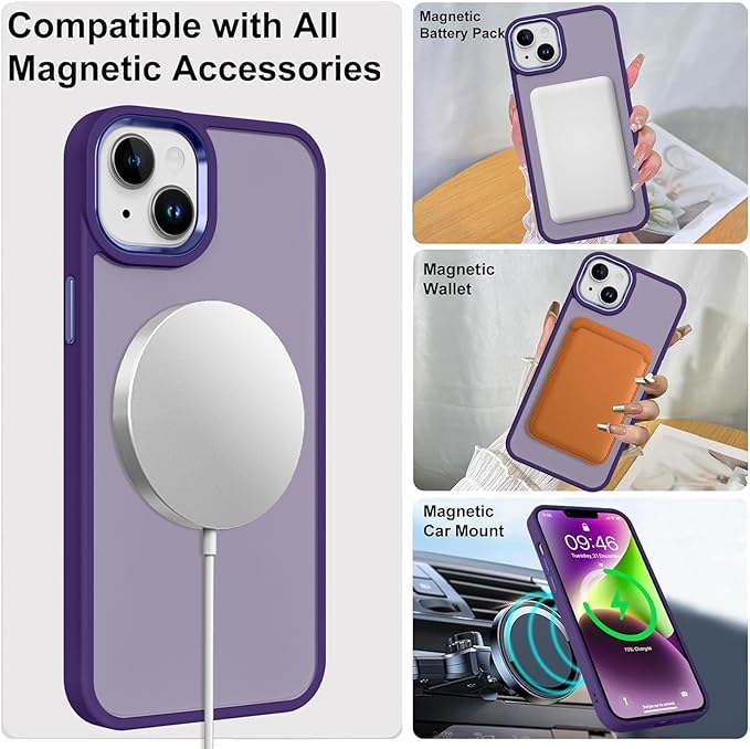 ZIYE Dark Purple Case for iPhone 14 Case with Stand [Compatible with MagSafe] Slim Heavy Duty Protection Military Grade Shockproof Magnetic Cover with 360 Rotatable Ring Kickstand for Women Men