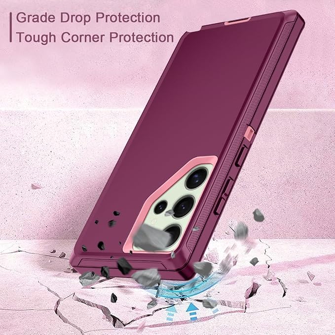 for Samsung Galaxy S24 Ultra Case Heavy Duty Protective Shockproof Dropproof 3-Layer Full Body Protection [Without Screen Protector] Tough Rugged Case for Galaxy S24 Ultra,Purple/Pink