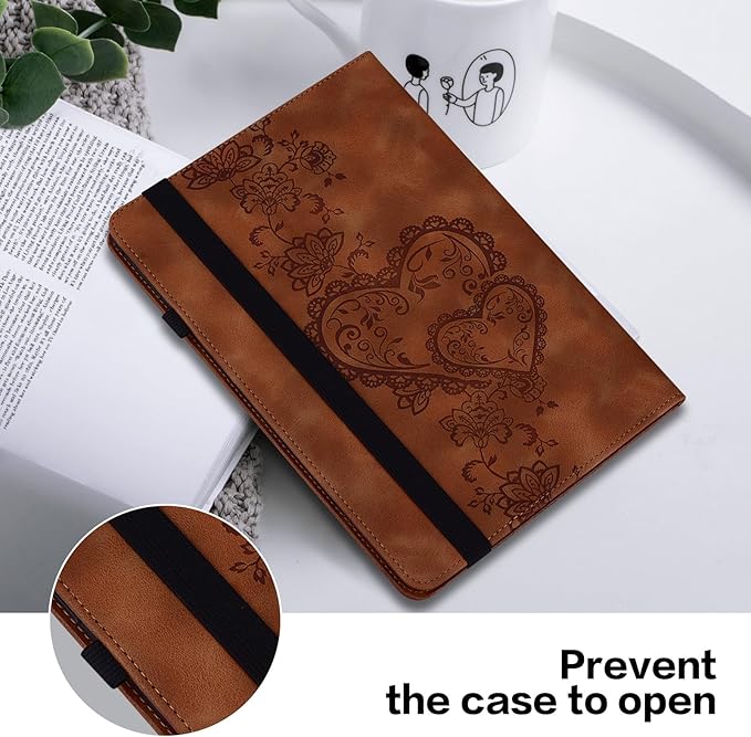 Case for Lenovo Tab M9 Cover 9.0 inch (TB-310FU,2023 Released), Embossed Premium PU Leather Flip Stand Case with Elastic Band/Card Slots/Pen Holder for Lenovo Tab M9 Tablet - Brown