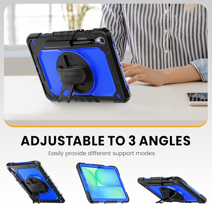 Timecity Case for Samsung Galaxy Tab S10 FE/ S9 FE 5G 10.9 Inch/ S9 11 Inch - Heavy Duty Protective Cover with Screen Protector, Rotating Stand, Shoulder Strap, S Pen Holder | Kids-Friendly, Dark Blue
